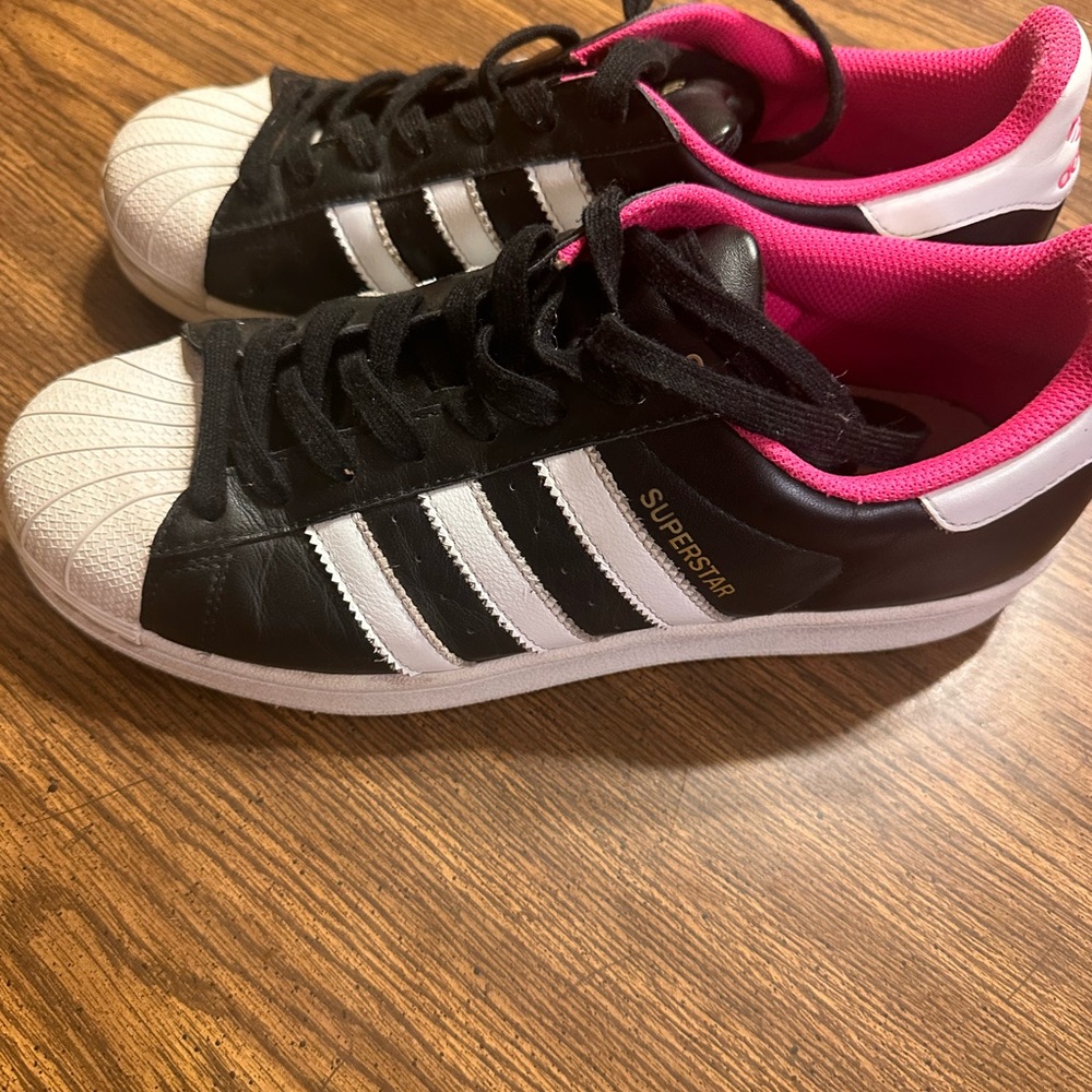 Adidas Superstar Black and White with Pink Accents 7.5 M